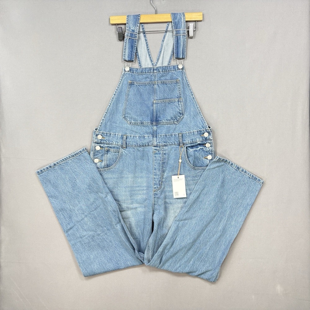 Quince Organic Denim Overalls Large Vintage Wash Relaxed Fit Icey Blue Utility